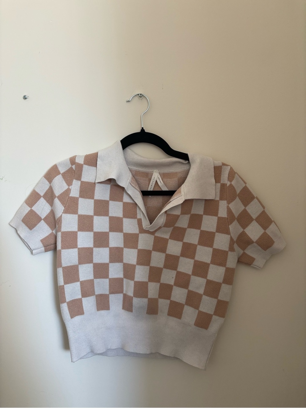 Dreamers Beige & White Checker Knit Polo